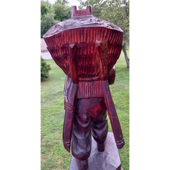 VTG Solid Wood Hand Carved Asian Chinese Man Staff Pack Statue Figure Sculpture - Picture 6 of 6